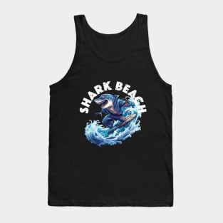 Shark Surfing - Shark Beach (White Lettering) Tank Top